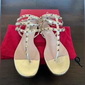 Valentino Garavani Rockstud Leather Sandals - GOLD - Size 38.5 (US Women’s 8.5)